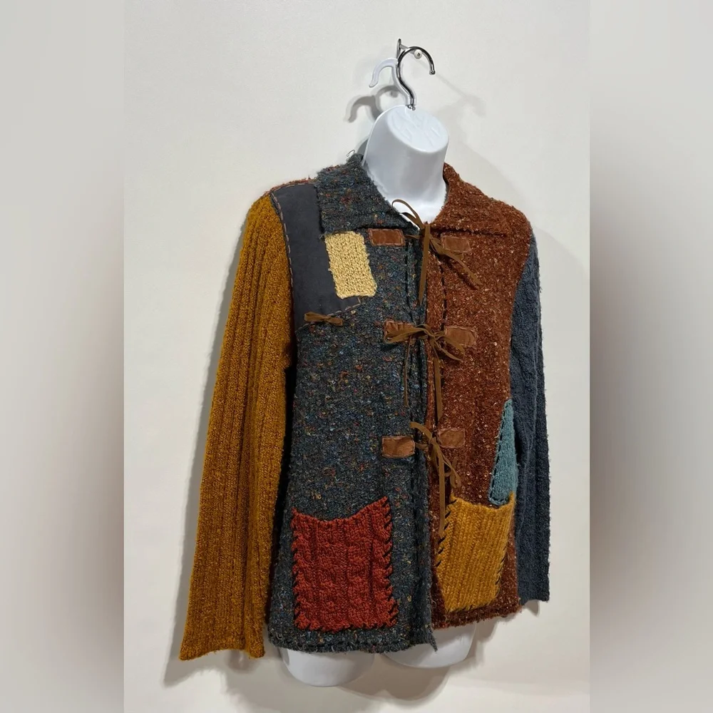 Curio Colorful Patchwork Cardigan with Toggle‎ Closures Size Medium